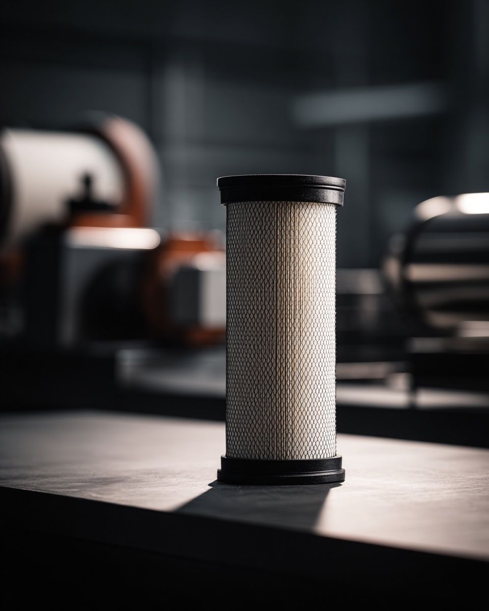 Wkład filtra hydraulicznego Caterpillar — pionowa harmonijka z białego papieru filtracyjnego w siatce metalowej